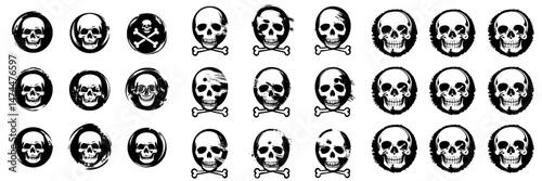 The white piracy skull and crossbones have become modern icons symbolizing death and scary themes in grunge decor illustrations