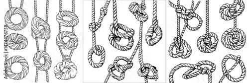 A nautical knot is part of a modern set with marine rope borders that feature knots and navy tying frames