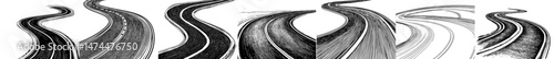 The road winds on, a journey through traffic on a curved highway that stretches to the horizon in perspective, embodying a winding asphalt empty line isolated modern concept