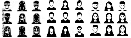 A set of contemporary profile interface icons featuring human head illustrations of men and women as user avatars and portraits