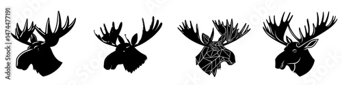 Moose or wild elk isolated deer head with antlers. Modern stag hunting sport mascot