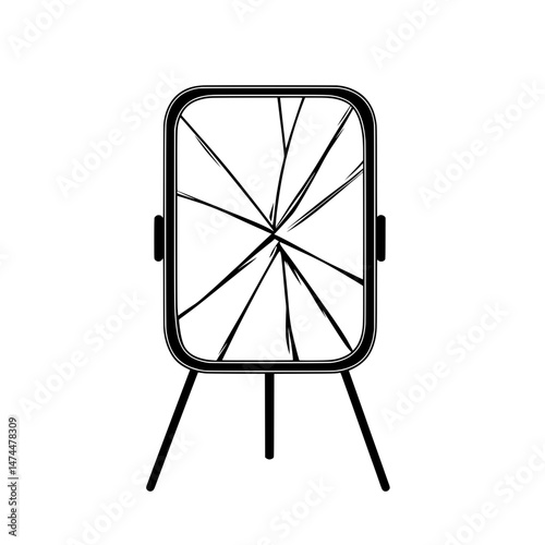 Outlined tripod-mounted abstract modern mirror or frame with segmented glass design