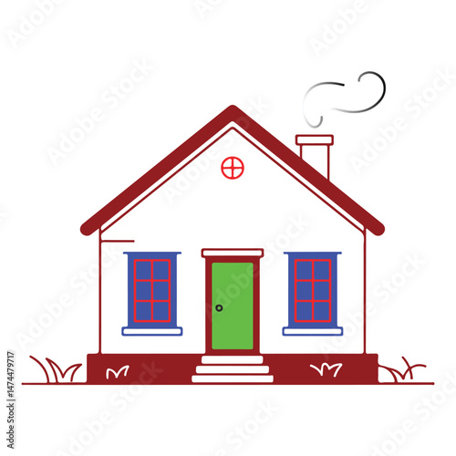 Silhouette of a Family house line art drawing style vector with white background