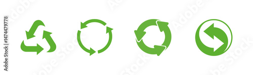 Recycling sign green vector icon set. Eco friendly symbols collection.