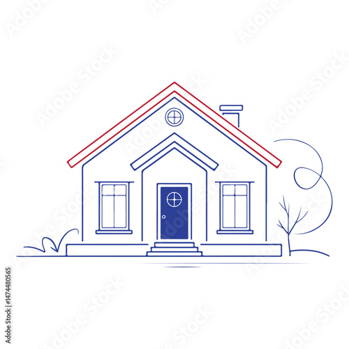 Silhouette of a Family house line art drawing style vector with white background
