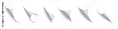 Page paper curls vector collection. Folded corner sheet set.