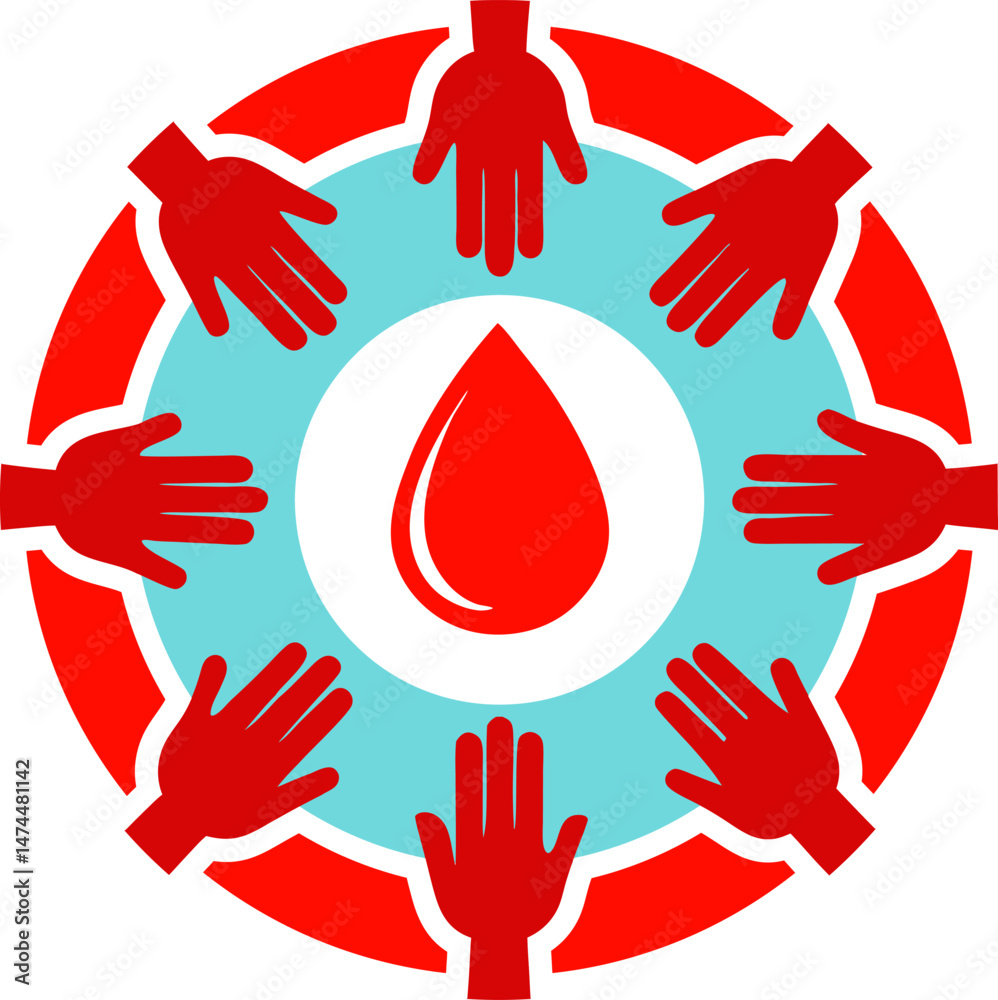 Fototapeta premium A unity circle of open hands symbolizing community effort and healing for world blood cancer cause 