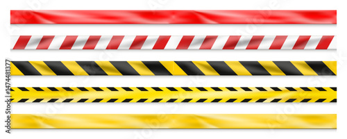 Stripped tapes yellow and black vector set.
Attention red stripped tape collection.