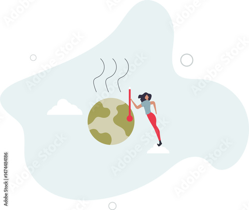 woman pointing at Global warming and planet boiling .environment concept .character for design.