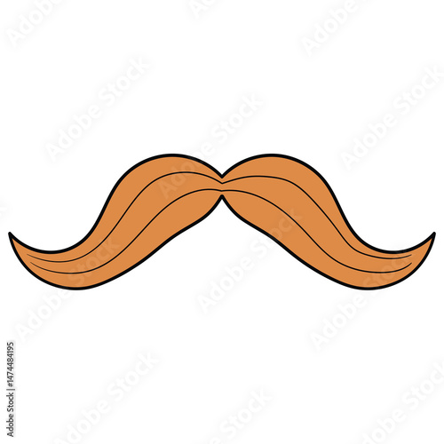 Hand drawn cartoon brown moustache on white background.
