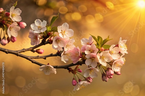 Delicate Pink Cherry Blossom Branch Spring Landscape Photography