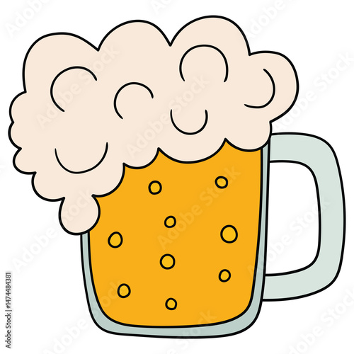 Hand drawn cartoon glass of beer on white background.
