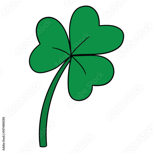 Hand drawn cartoon green three leaf clover on white background.