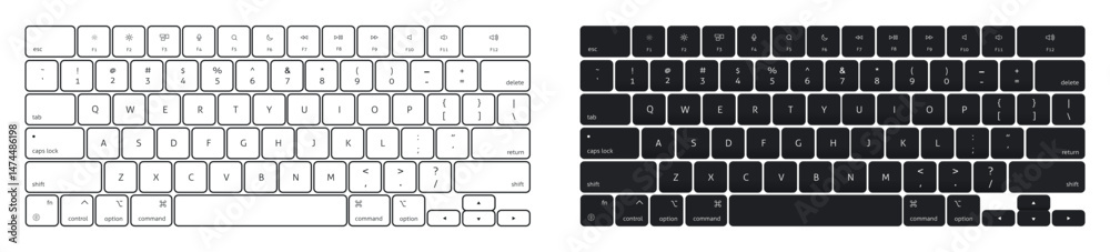 Computer keyboard vector outline and flat template. Computer keyboard vector outline and flat template.