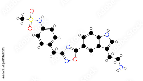 l-694247 molecule, structural chemical formula, ball-and-stick model, isolated image antimigraine agent