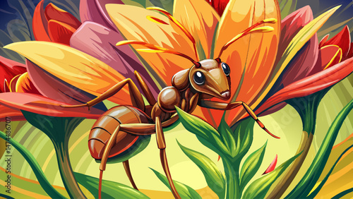  close up portrait ants on a flower Very beautiful