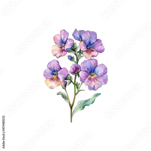 Nemesia flowers painted in watercolor isolated on background