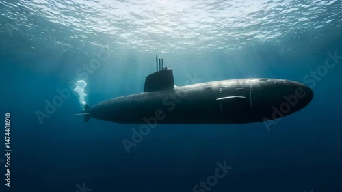 Wallpaper Mural Dark submarine moving through underwater ocean Torontodigital.ca