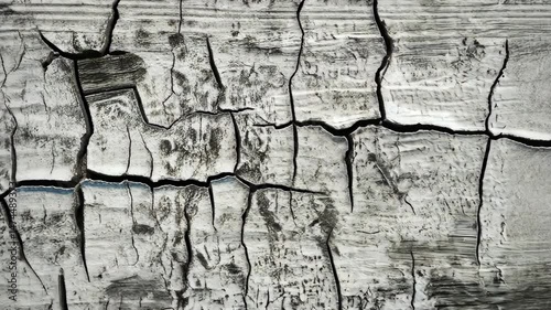 Abstract texture of cracked paint on a wooden surface, highlighting fine monochrome patterns.