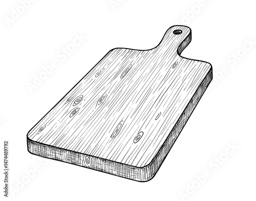 Wooden cutting board illustration in vintage sketch style for kitchen use