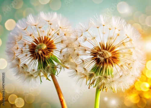 Double Exposure Dandelion Stems: Close-Up Nature Photography