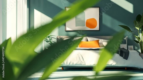 Contemporary Bedroom. Scandinavian Interior Design Background.