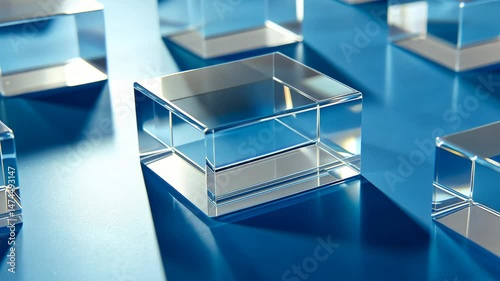Acrylic Blocks on a Blue Surface. Innovative Tech Design with space for text. .