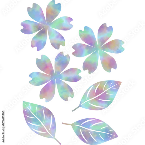 Fototapeta Naklejka Na Ścianę i Meble -  Clip art image of beautiful watercolor pattern flowers and leaves icon