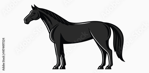 Elegant Horse Silhouette Standing in Profile on White Background