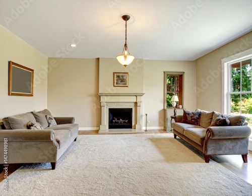 Cozy Living Room with Neutral Decor and Comfortable Seating