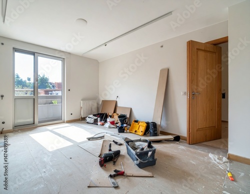 Renovation Project in Progress with Tools and Materials in Room