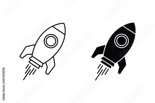 Rocket ship vector illustration, outline and solid style, startup concept art
