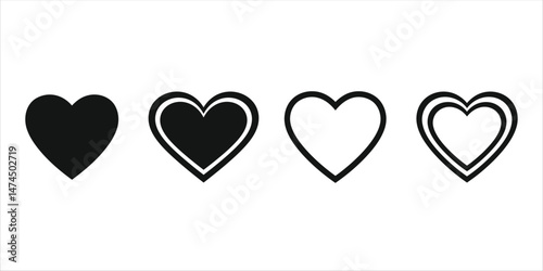 Heart shape vector icon set, love symbol outline, design elements, flat style