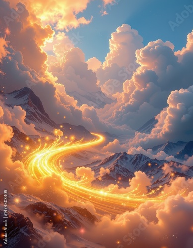 a golden, glowing mist of beta carotene swirling through a dreamlike landscape of pastel colored clouds and shimmering light.