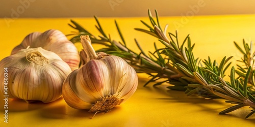 Fresh Garlic Cloves and Rosemary Sprigs Isolated on White Background - High-Resolution Stock Photo