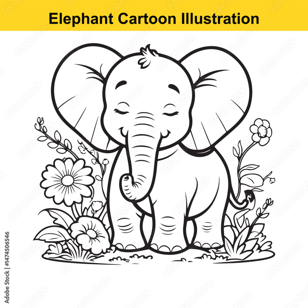 Naklejka premium Standing Cute Baby Elephant Cartoon Illustration