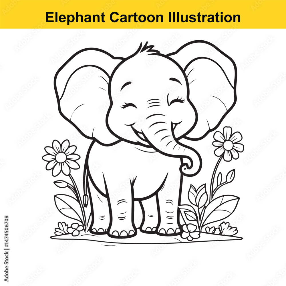 Fototapeta premium Standing Cute Baby Elephant Cartoon Illustration