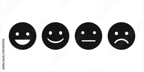 Emotion icons set, four different expressions, vector graphic, round shape