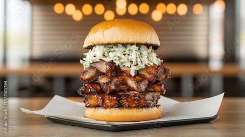 Stacked BBQ sandwich on a bun photo