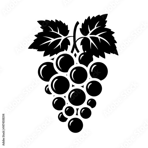 Grapes with Leaves Silhouette for Fruit and Winemaking Design