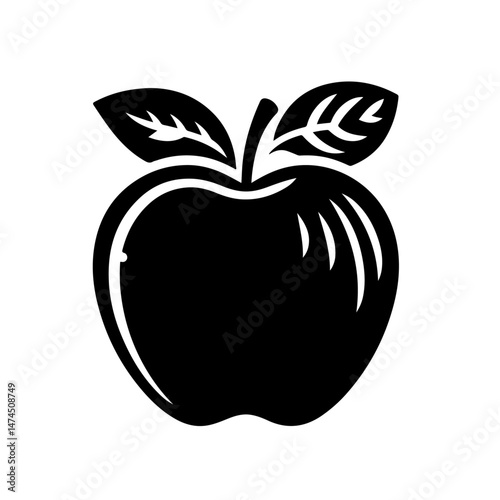 Apple with Leaf Silhouette for Fruit and Health Design