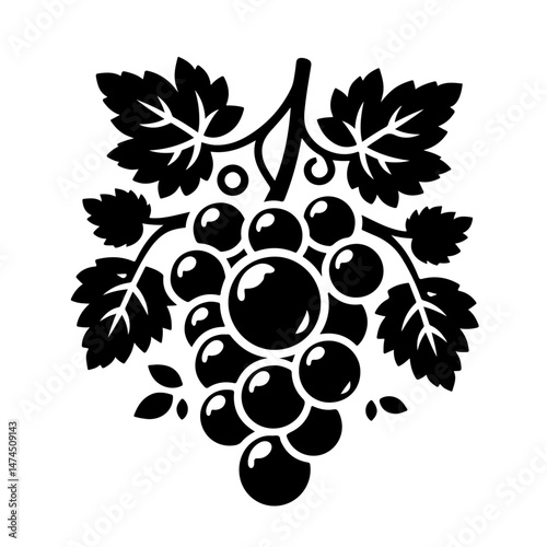 Grapes with Leaves Silhouette for Fruit and Winemaking Design