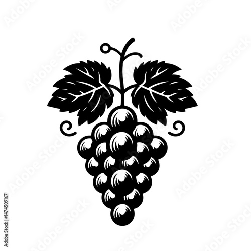 Grapes with Leaves Silhouette for Fruit and Winemaking Design