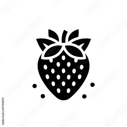 Strawberry with Leaves Silhouette for Fruit and Freshness Design