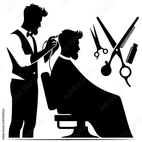 Barber Cutting Hair Silhouette for Grooming Services Design