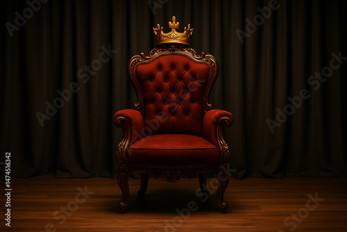 王冠が置かれた深紅の玉座が放つ静かな王者の風格