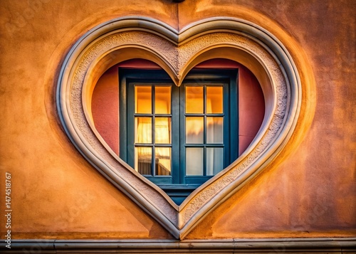 Heart Shaped Window Architectural Detail, Romantic Building Exterior,  Sweetheart Design, Love Theme Building Facade