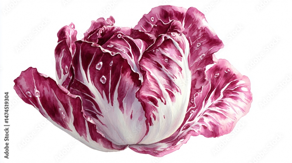 Obraz premium Watercolor Radicchio Illustration | Red Italian Chicory Clipart | Botanical Leafy Vegetable Art – White Background