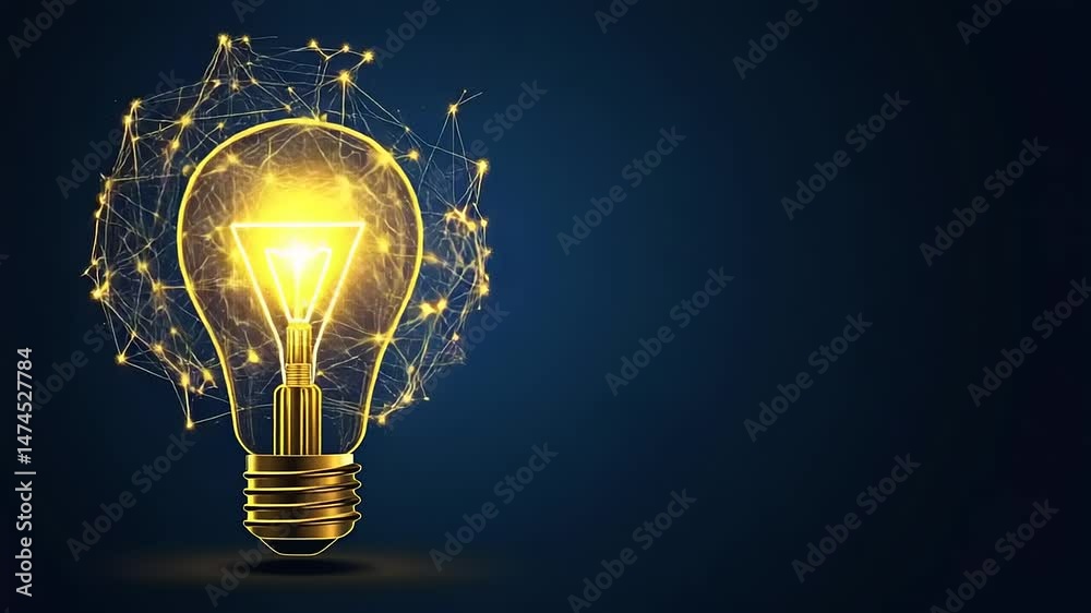 Glowing lightbulb symbolizes innovation, surrounded by a connected digital network on blue backdrop