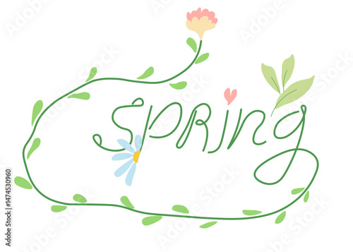 spring lettering in doodle style. Template for background, wallpaper, banner, backdrop, decoration